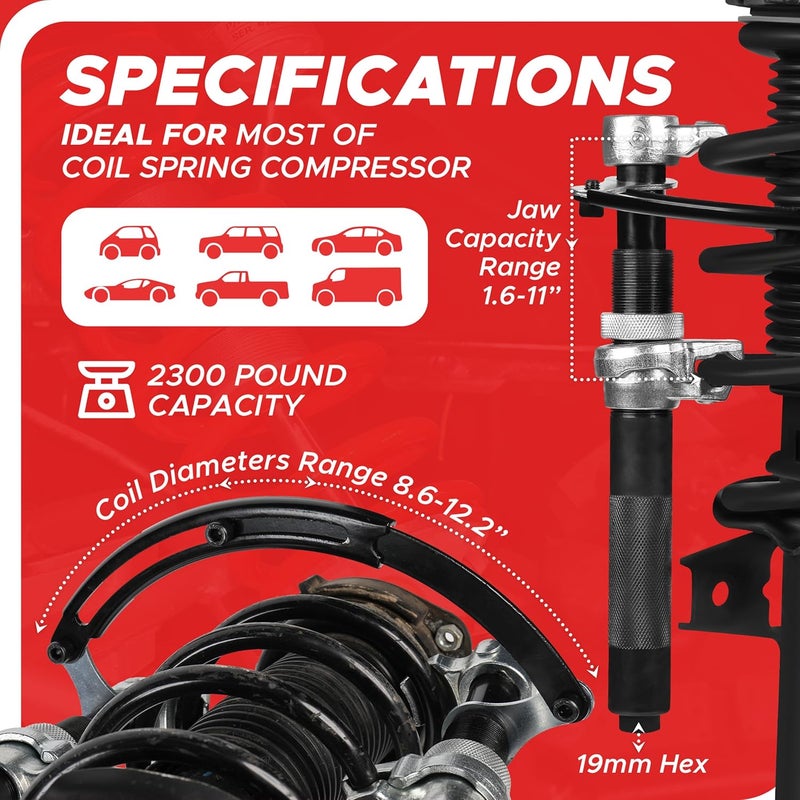 Winvar Heavy Duty Coil Spring Compressor Tool – Ultra Rugged Macpherson Strut Remover Installer Tool with Safety Jaws & Holder for Suspension Work Truck, Car, UTV, ATV – 2 Pcs with Max Load 2300Pound - Image 4